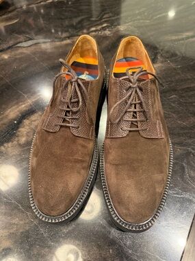 Paul Smith Brown Suede Derby Shoes with Textured Panels